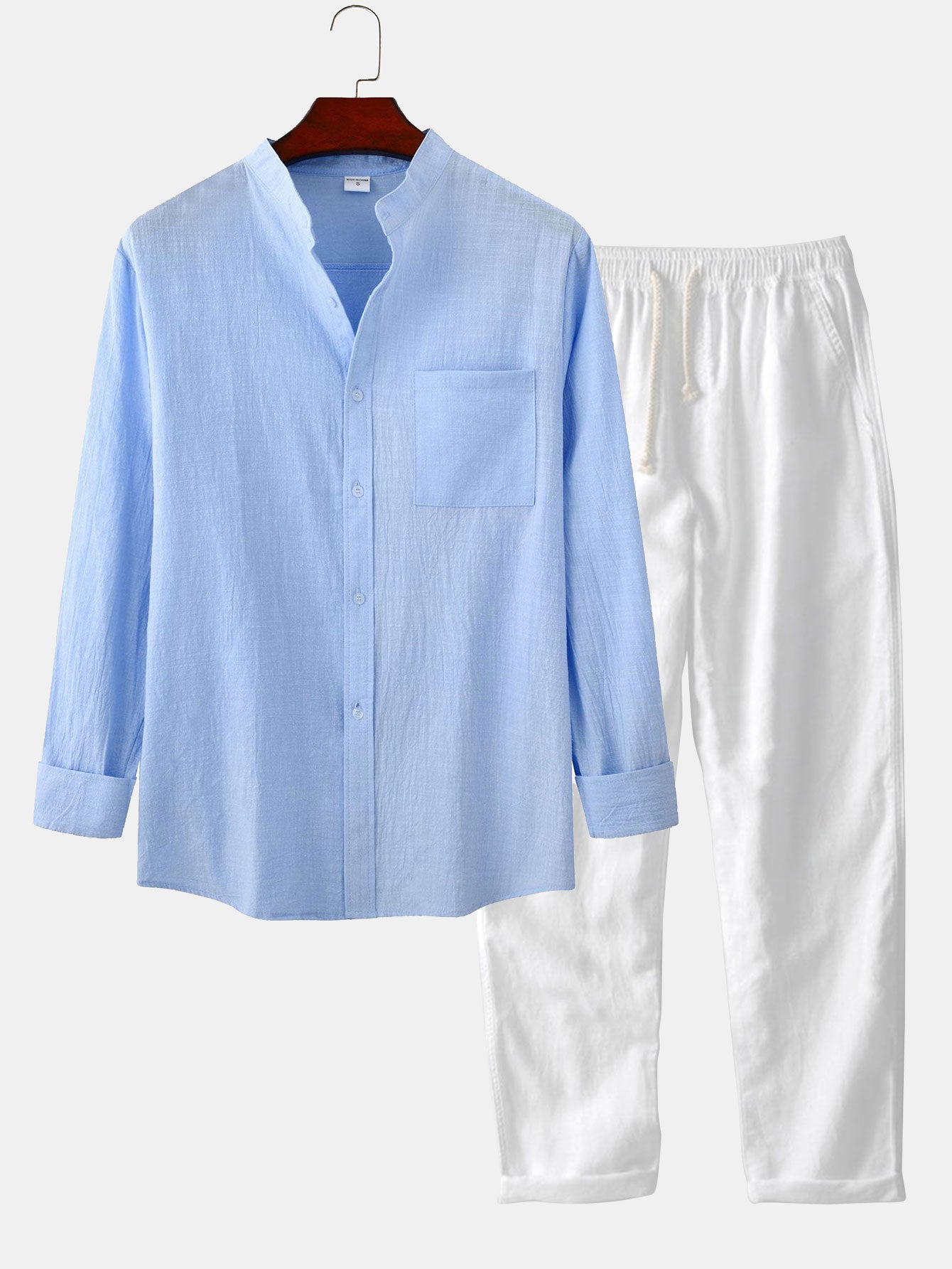 Blue Linen Club Set – Old Money Style Outfit for Men with Linen Shirt, White Cotton Pants & Suede Loafers