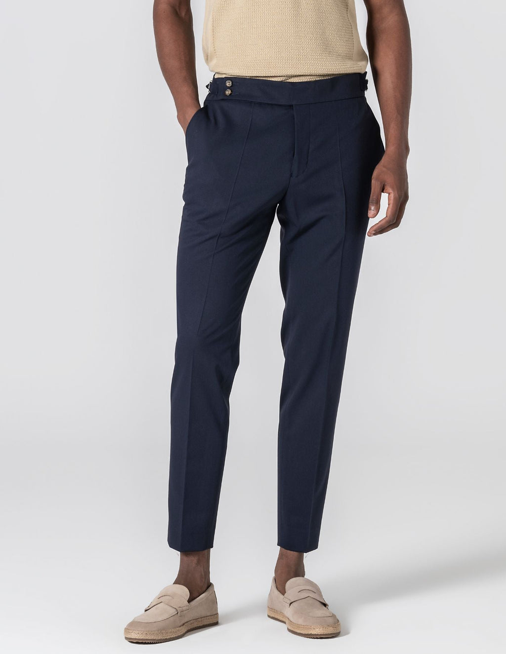 Old Money Navy Blue Trousers High Waisted Tailored Pants
