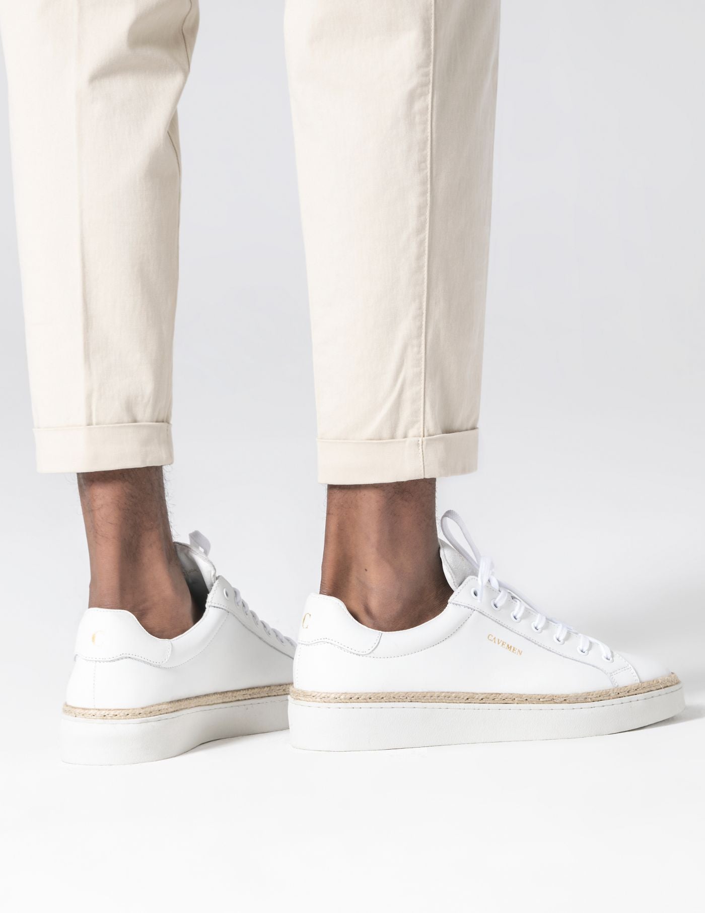 White Leather Sneakers with Raffia