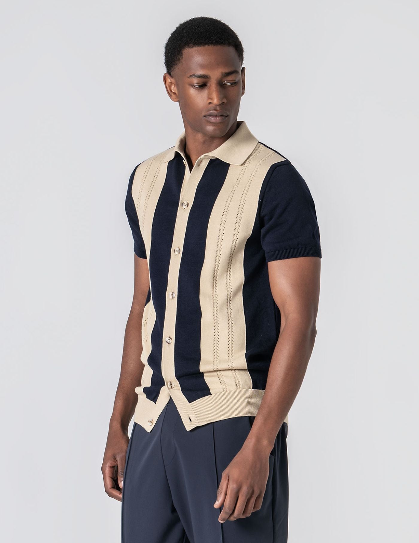 Old Money Two-Tone Crochet Knit Shirt-Collar Polo