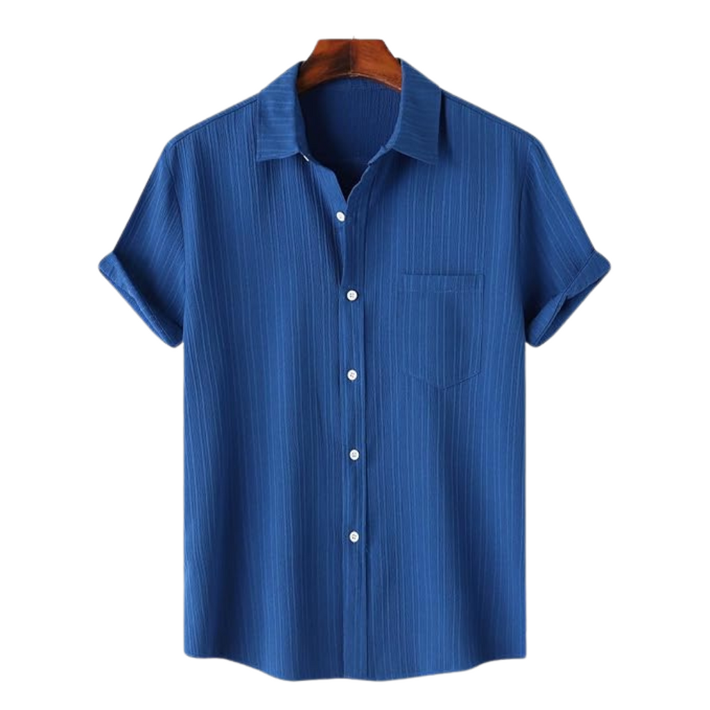 Navy Blue 4 Piece Set – Old Money Style Outfit for Men with Cotton Shirt, White Pants, Suede Loafers & Bracelet