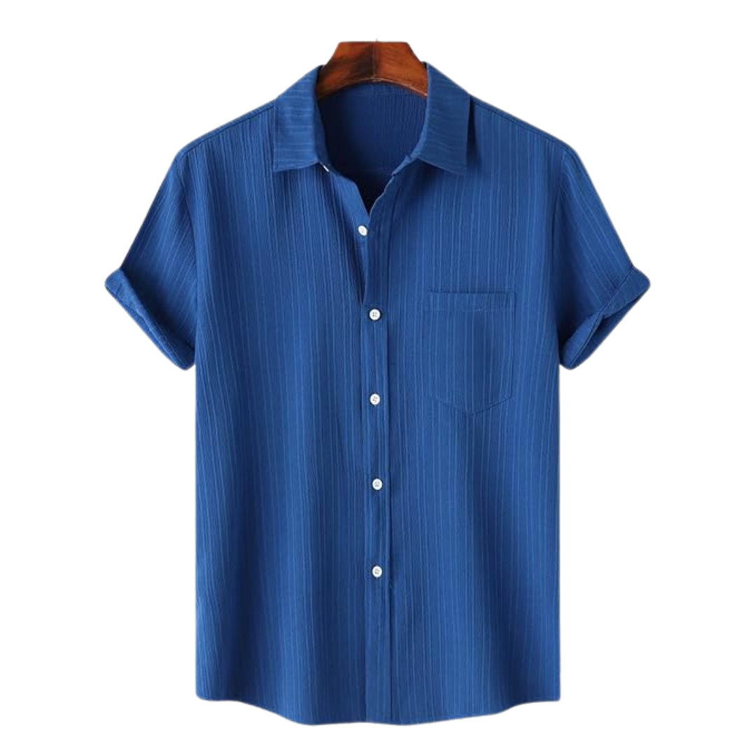 Navy Blue 4 Piece Set – Old Money Style Outfit for Men with Cotton Shirt, White Pants, Suede Loafers & Bracelet