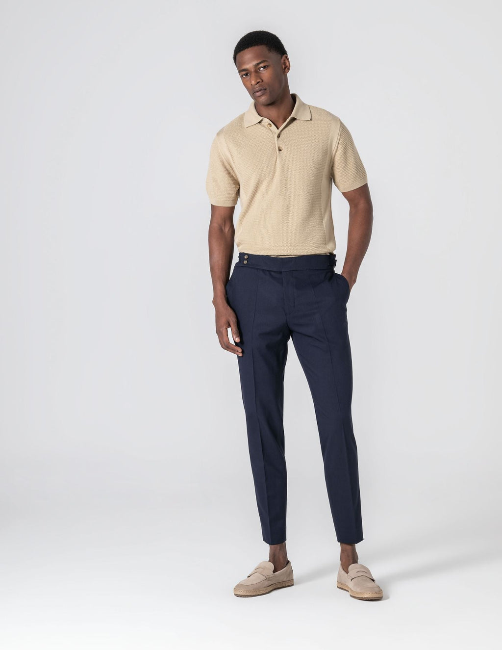 Old Money Navy Blue Trousers High Waisted Tailored Pants