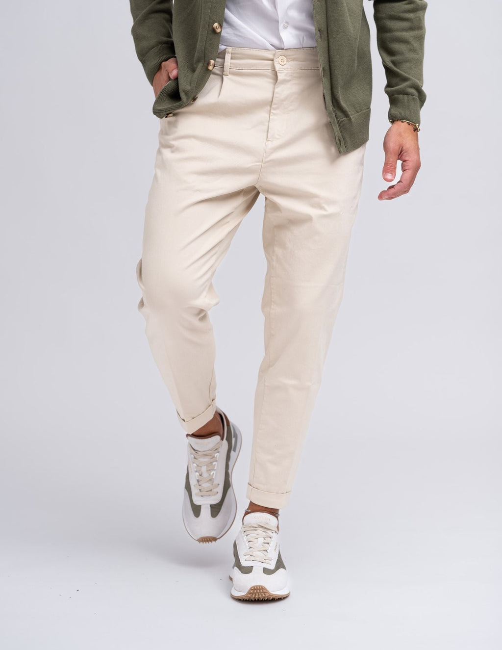 Old Money Light Beige Cropped Chino Pants
