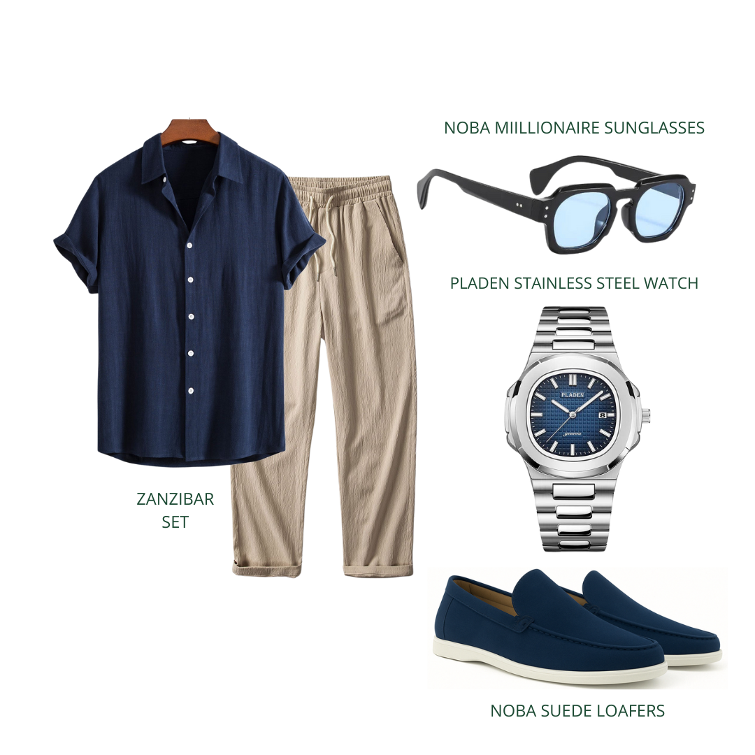 Deep Indigo Set – Old Money Style Men: Navy Shirt & Suede Loafers
